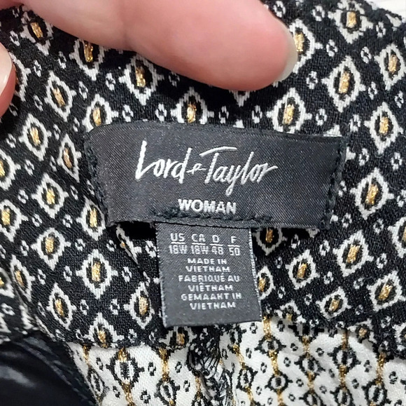Lord & Taylor Woman Black, White & Metallic Gold Kelly Pull On Pants Size 18 W - Picture 11 of 14